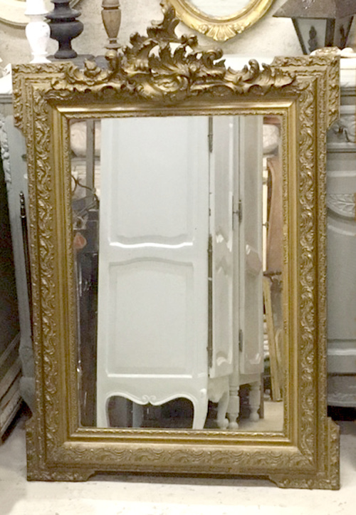 french antique rococo crested old gold mirror